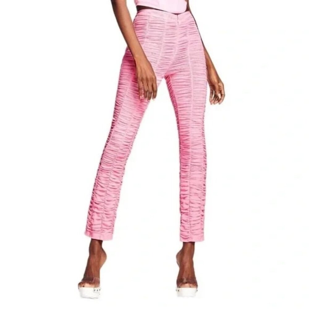 I.Am.Gia Womens Pink Ophelia Ruched Pants Skinny Front Zip High Waisted Small